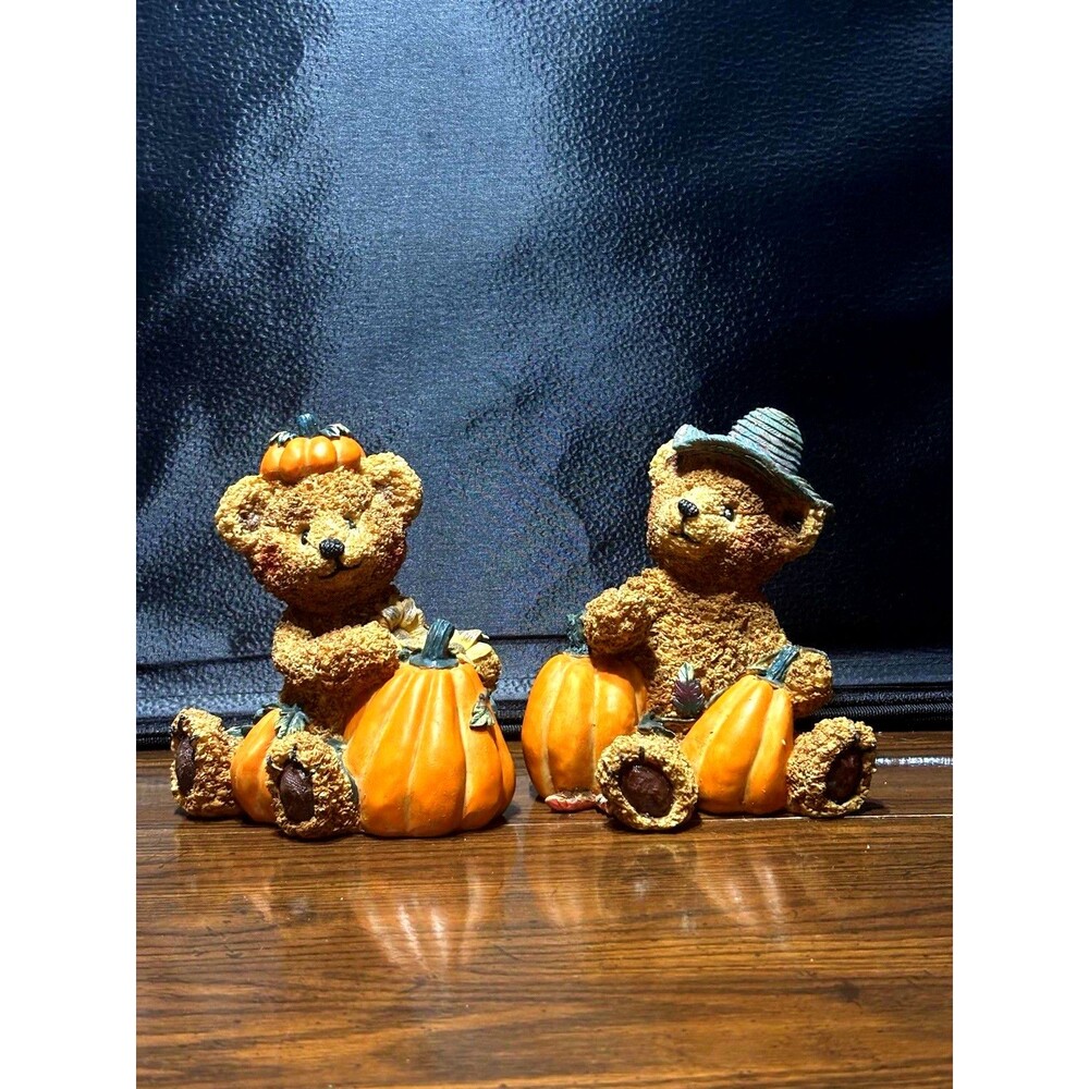 Vintage Large 6 Inch Homco Bear Figurine Set Autumn Thanksgiving Decor